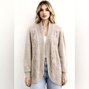 Vintage 80’s Belldini sweater jacket angora blend embroidered pearls beaded M